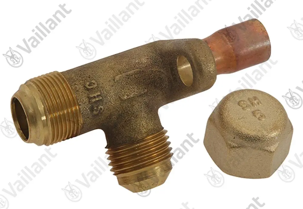 Vaillant Ventil mit Außengewinde und Kupferanschluss. Das Produkt hat eine kompakte Form und ist aus Metall gefertigt.
